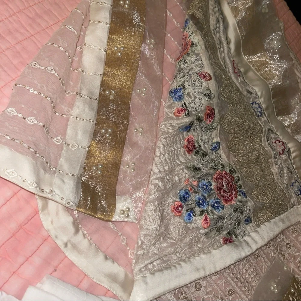 Pakistani Ruzal white/multicolor Slip Dress Fancy Formal party / Wedding Suit - Picture 17 of 17